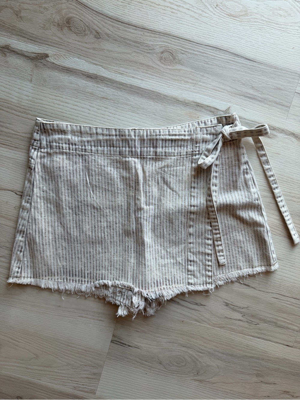 Altar'd State Cream and Beige Striped Tie-Waist Skort